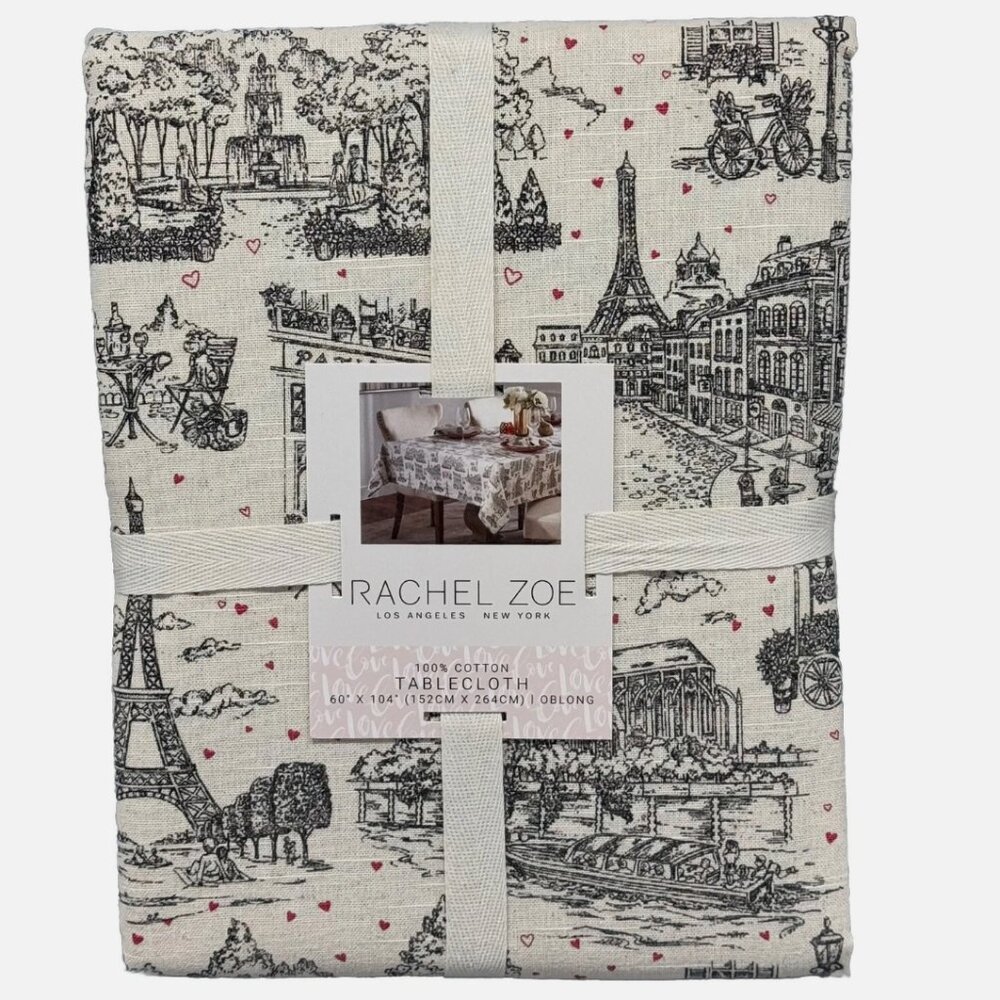 Rachel Zoe Paris Pink Hearts Eiffel Tower Cafe Tablecloth 60x104 Valentine's Day
